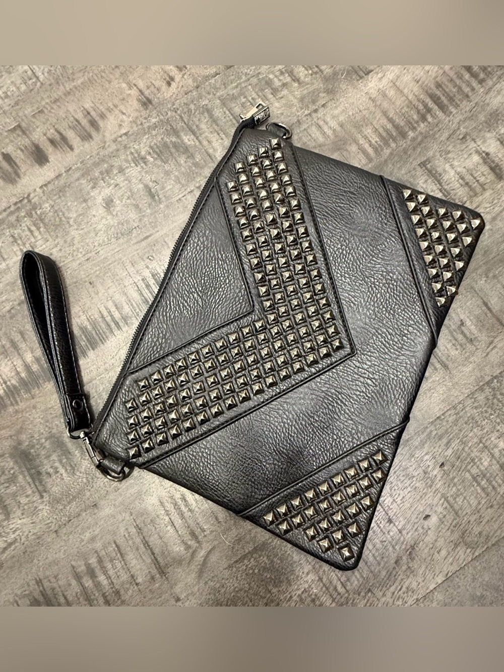 Men's Black Studded Messenger Clutch - Sleek Urban Design